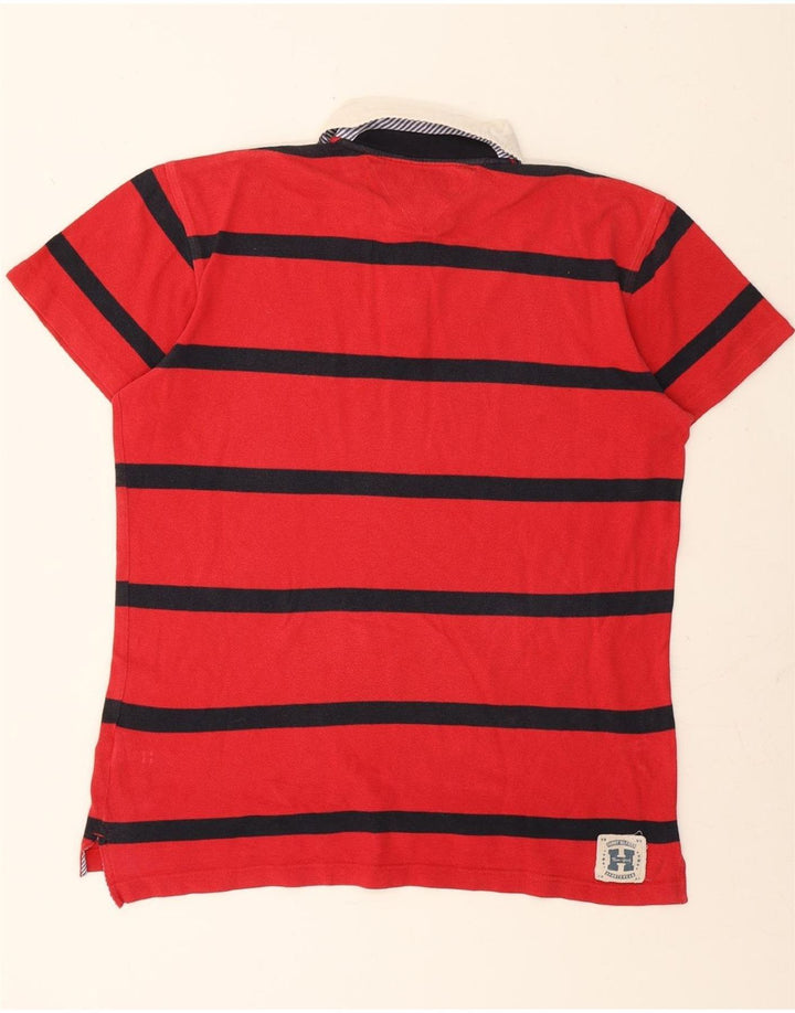 TOMMY HILFIGER Mens Polo Shirt Large Red Striped Cotton Vintage Tommy Hilfiger and Second-Hand Tommy Hilfiger from Messina Hembry 