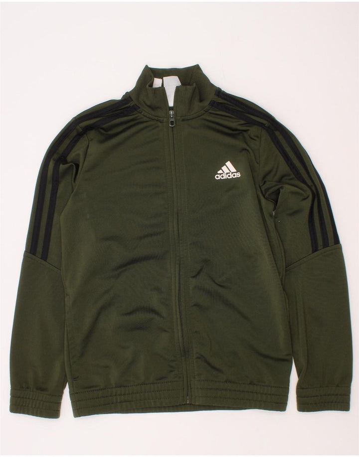 Adidas Boys Tracksuit Top Jacket 9-10 Years Khaki Polyester