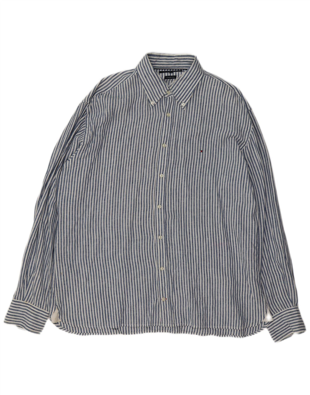 Tommy Hilfiger Mens Shirt 2XL Blue Pinstripe Linen