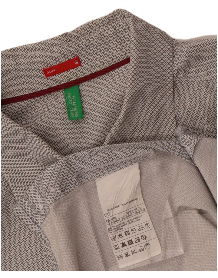 BENETTON Mens Slim Fit Shirt Large Grey Geometric Cotton