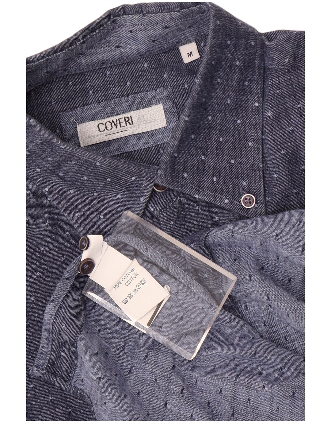 Coveri Mens Shirt Medium Navy Blue Spotted Cotton
