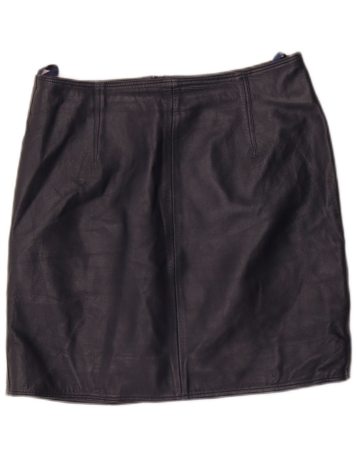 Vintage Womens Mini Leather Skirt EU 36 Small W28 Navy Blue Leather