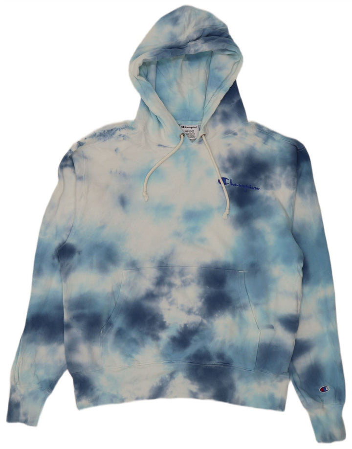 Champion Mens Hoodie Jumper Medium Blue Tie Dye Cotton