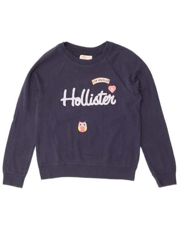 Hollister Womens Graphic Sweatshirt Jumper UK 10 Small Navy Blue Cotton