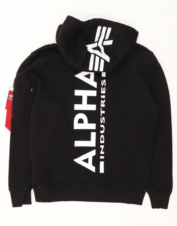 Alpha Industries Mens Graphic Hoodie Jumper Medium Black Cotton