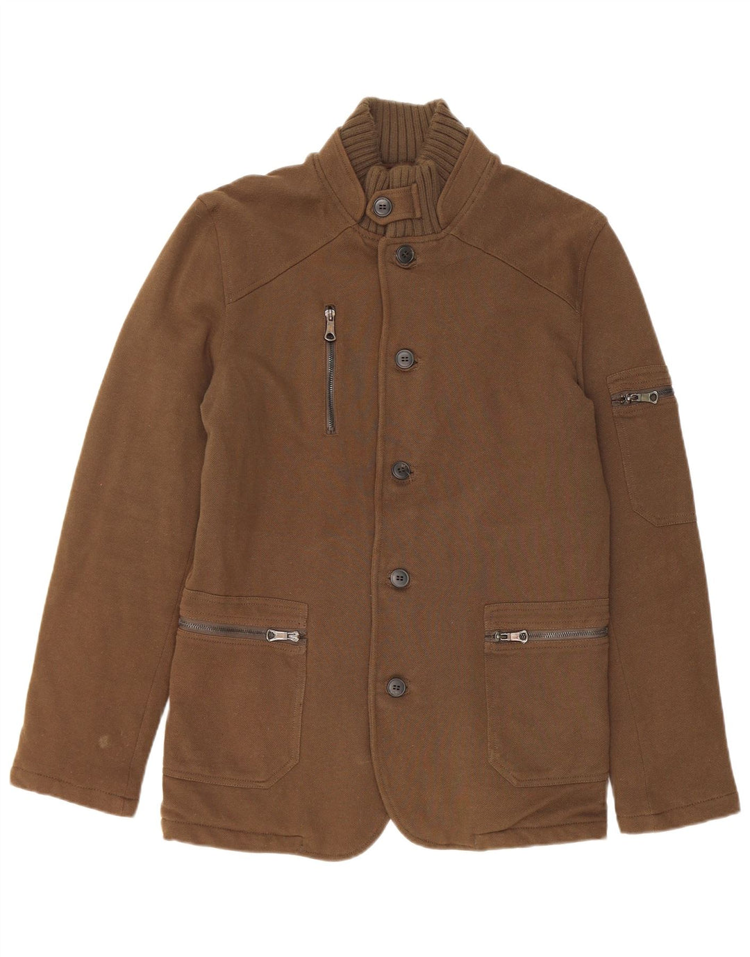 Zara Mens Windbreaker Jacket UK 38 Medium Khaki Cotton