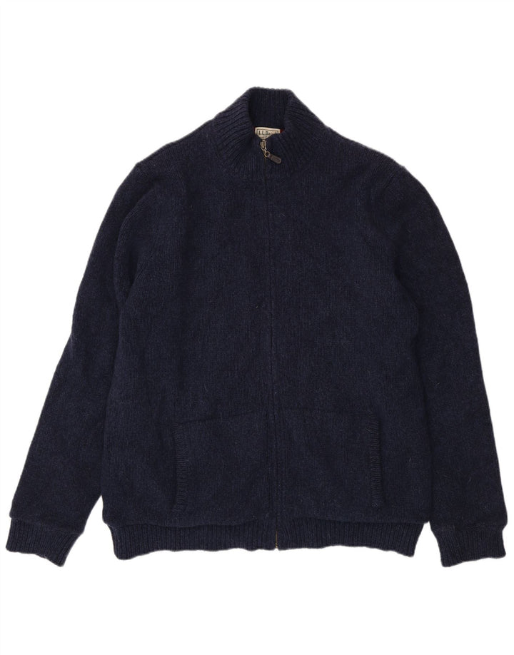 L.L.Bean Mens Tall Cardigan Sweater Large Navy Blue Lambswool