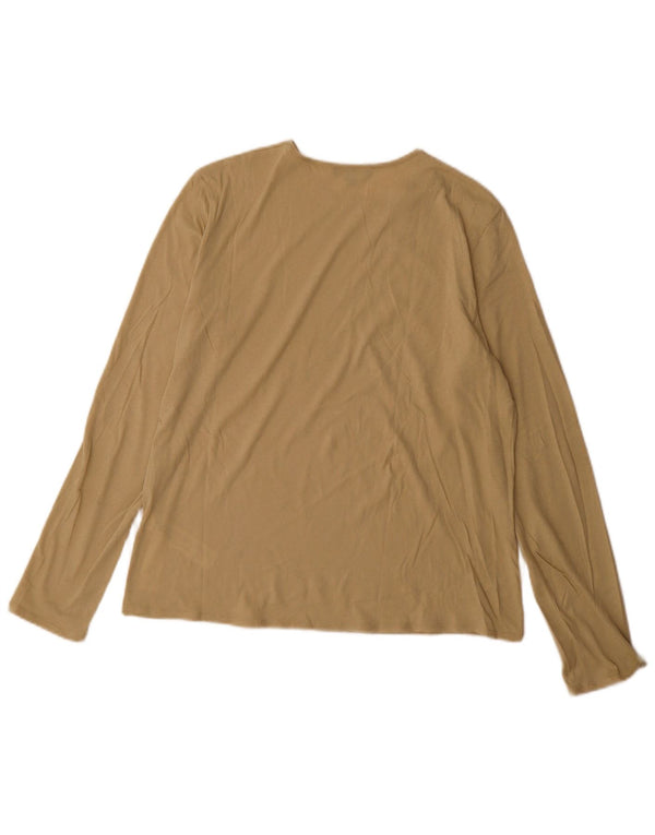 Massimo Dutti Womens Top Long Sleeve UK 14 Medium Beige Cotton