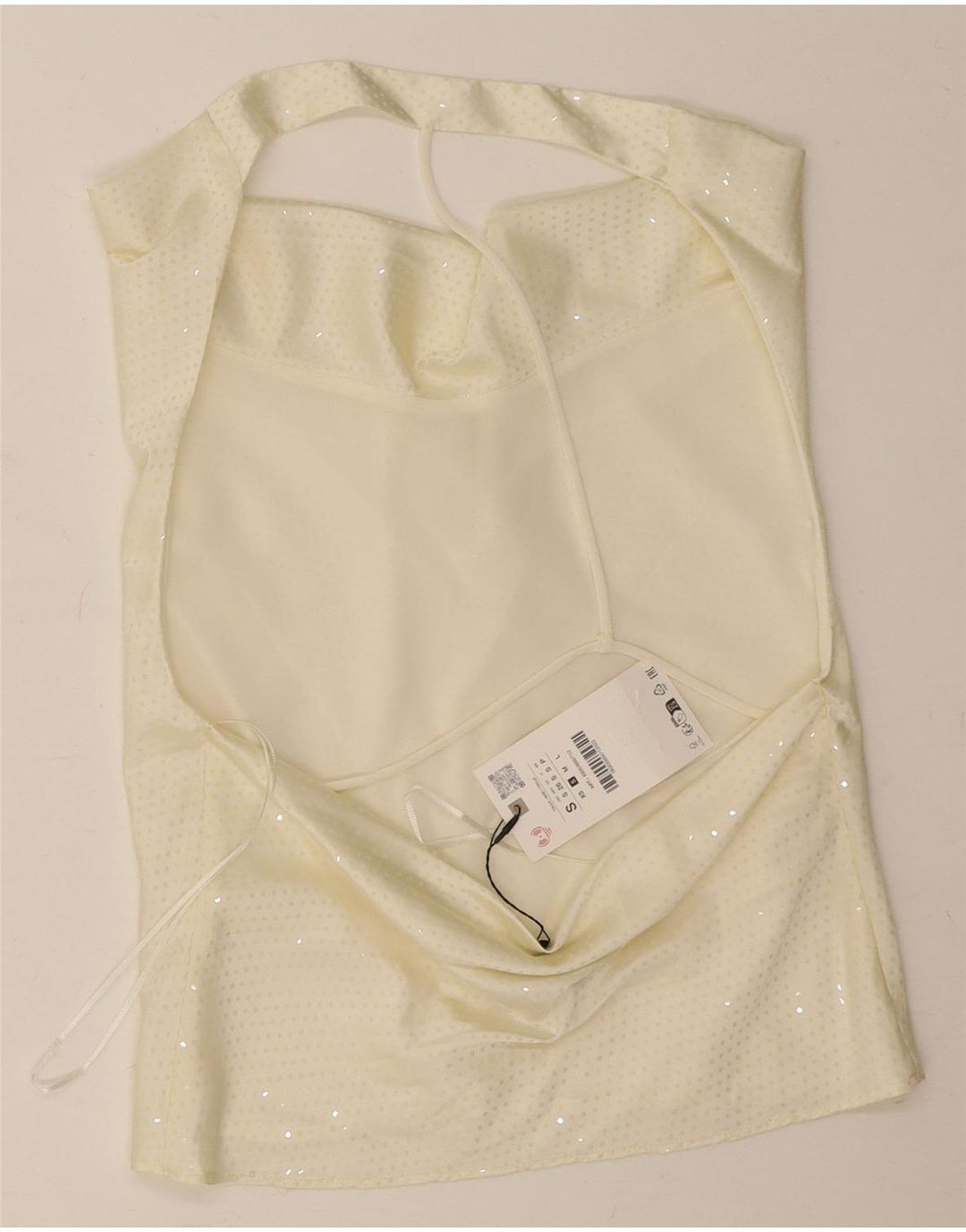 Zara Womens Crop Off Shoulder Top UK 10 Small Off White Flecked Polyester