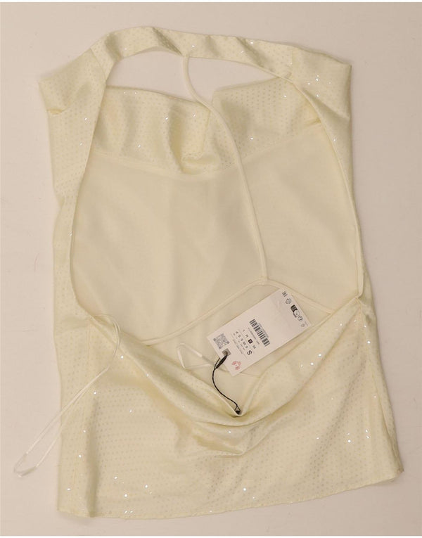 Zara Womens Crop Off Shoulder Top UK 10 Small Off White Flecked Polyester