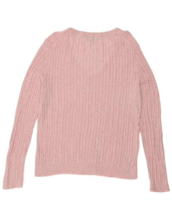 Tommy Hilfiger Womens V-Neck Jumper Sweater UK 16 Large Pink Cotton