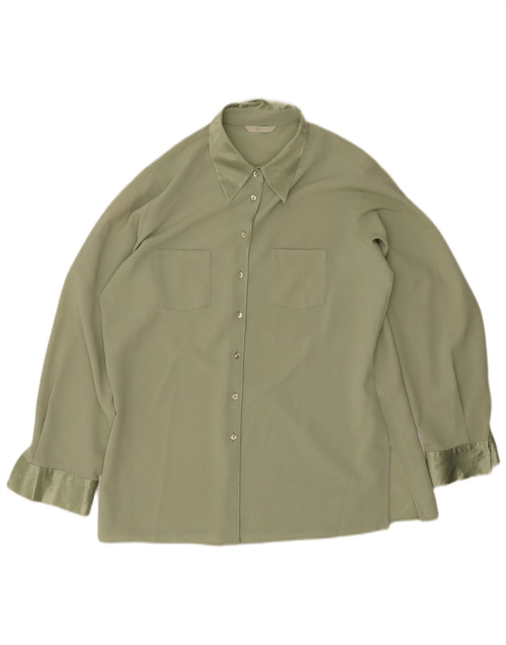 Marks & Spencer Womens Shirt Blouse UK 16 Large Green Polyester