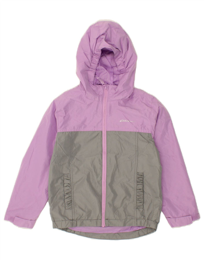 EDDIE BAUER Girls Hooded Rain Jacket 7-8 Years Small Grey Colourblock Vintage Eddie Bauer and Second-Hand Eddie Bauer from Messina Hembry 