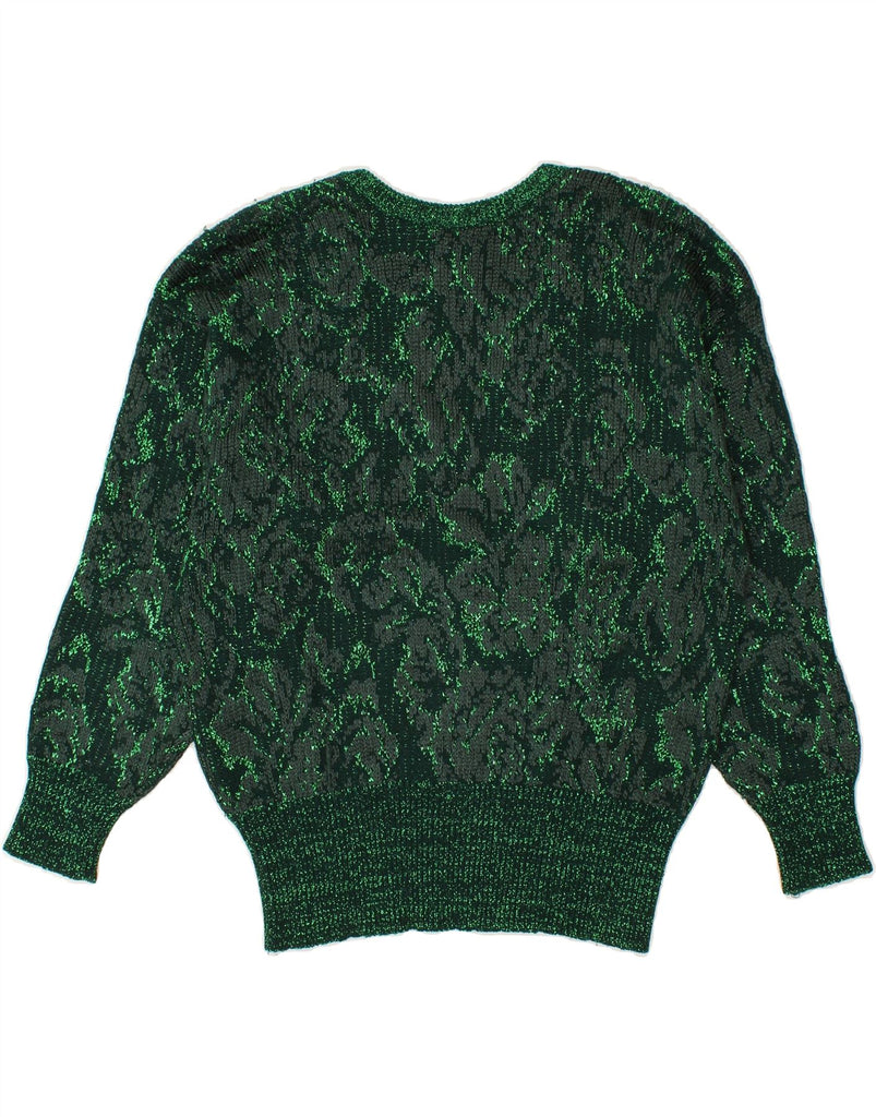 I BLUES Womens V-Neck Jumper Sweater IT 44 Medium Green Floral Viscose Vintage i Blues and Second-Hand i Blues from Messina Hembry 