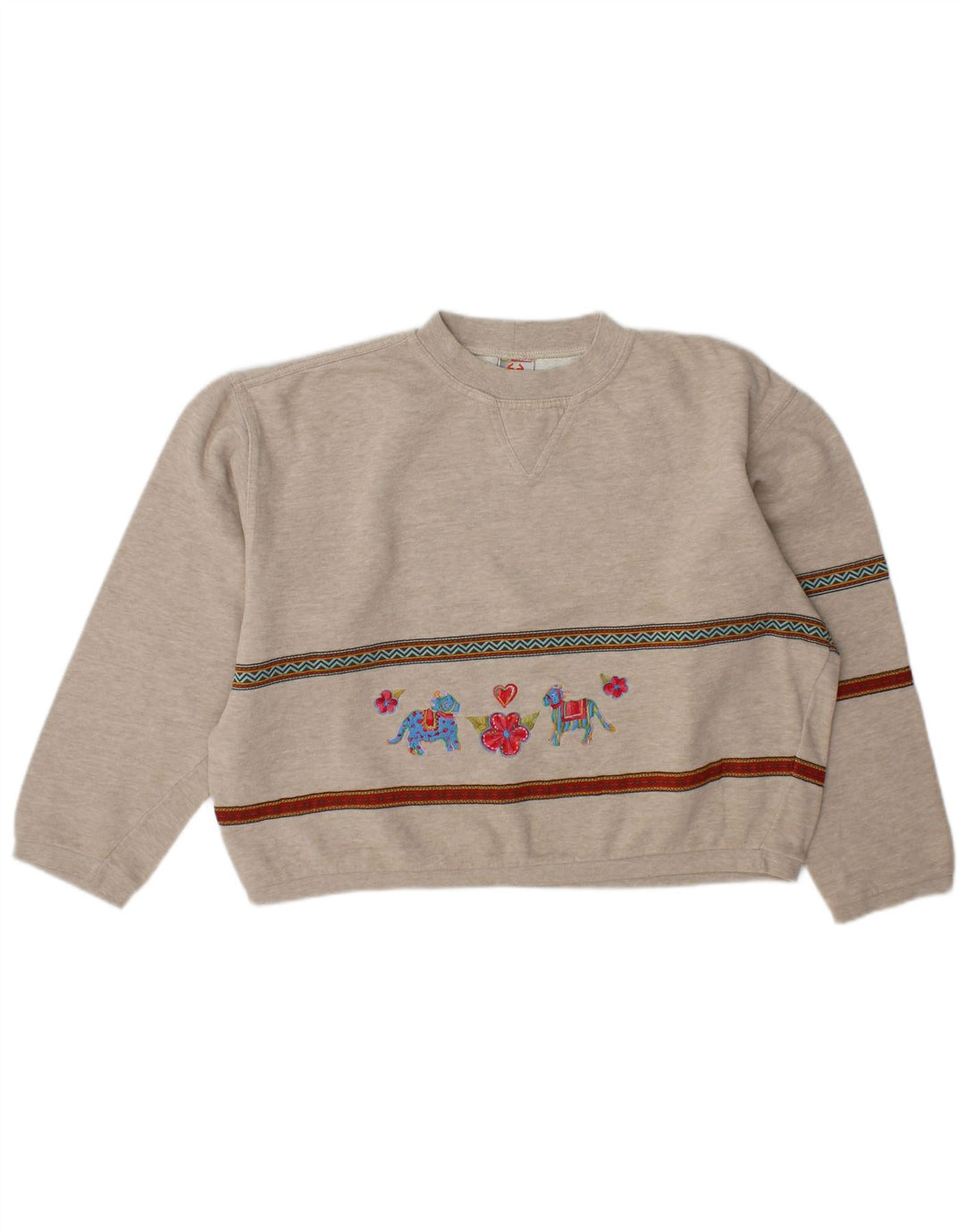 Stefanel Womens Crop Graphic Sweatshirt Jumper UK 14 Medium Grey Striped
