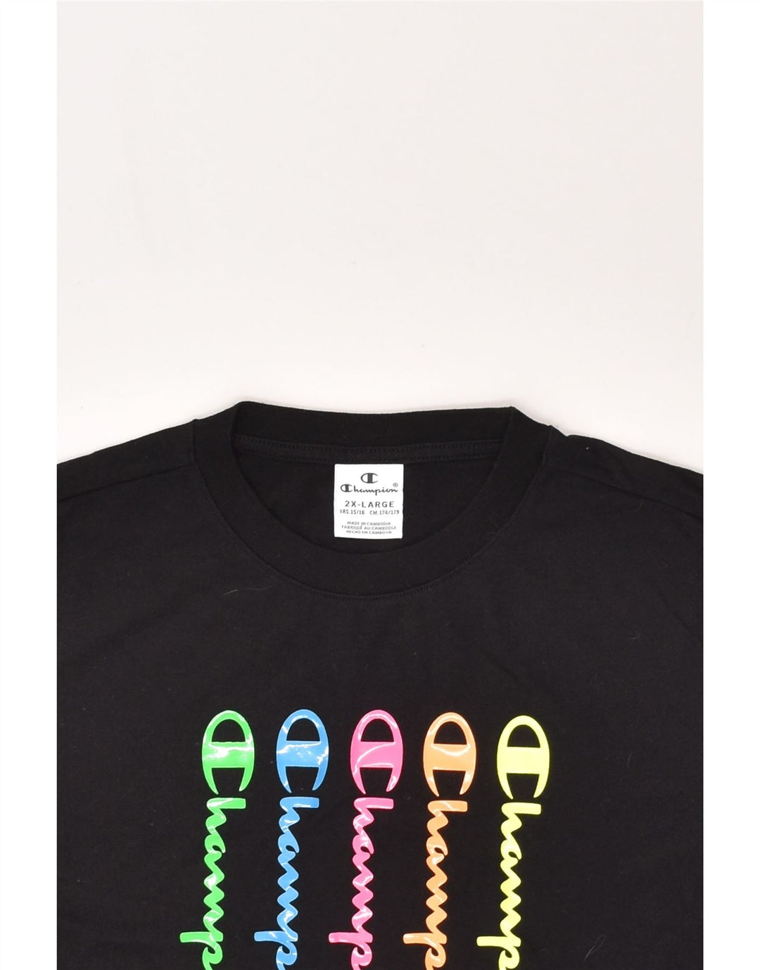 CHAMPION Boys Graphic T-Shirt Top 15-16 Years 2XL Black Cotton | Vintage Champion | Thrift | Second-Hand Champion | Used Clothing | Messina Hembry 