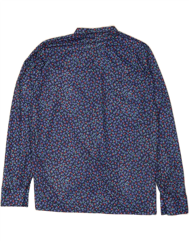 VINTAGE Womens Shirt IT 48 XL Navy Blue Floral Polyester Vintage Vintage and Second-Hand Vintage from Messina Hembry 