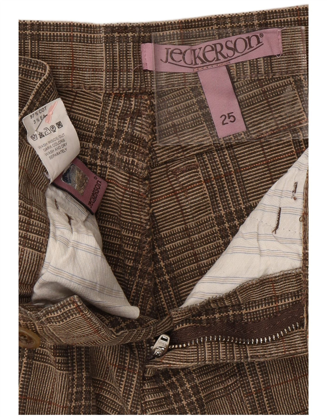 JECKERSON Womens Tapered Casual Trousers W25 L25 Brown Check Cotton