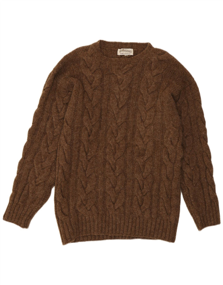 Vintage Mens Crew Neck Jumper Sweater Medium Brown Wool
