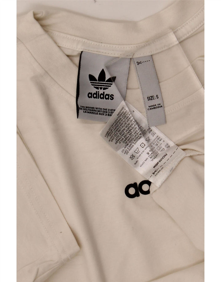 ADIDAS Mens Graphic T-Shirt Top Small Off White Cotton