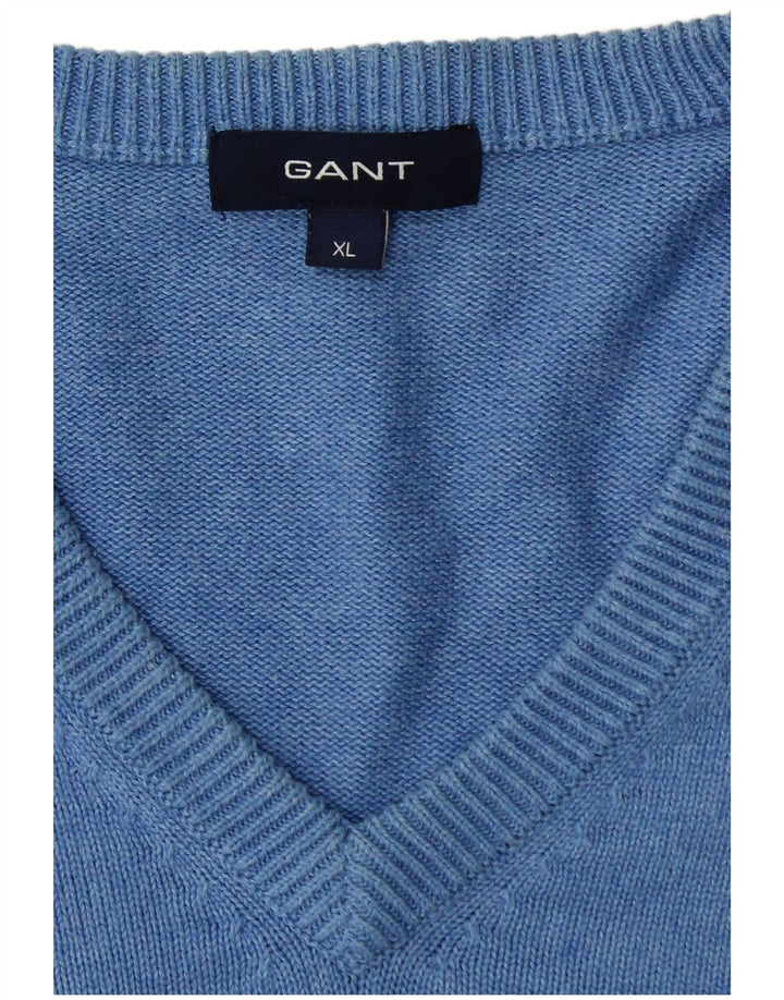 GANT Mens V-Neck Jumper Sweater XL Blue Cotton