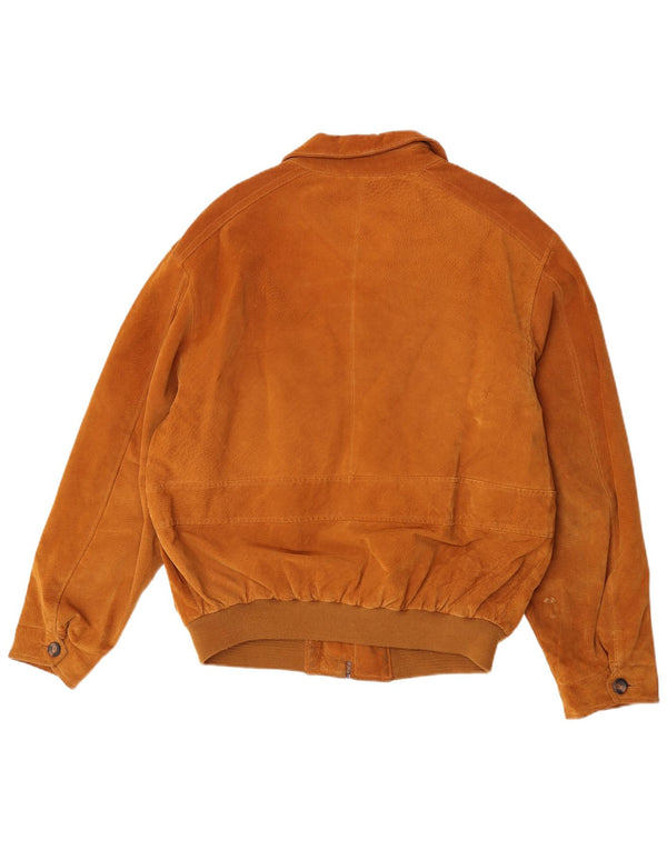 James Dillon Mens Suede Bomber Jacket UK 40 Large Beige Leather