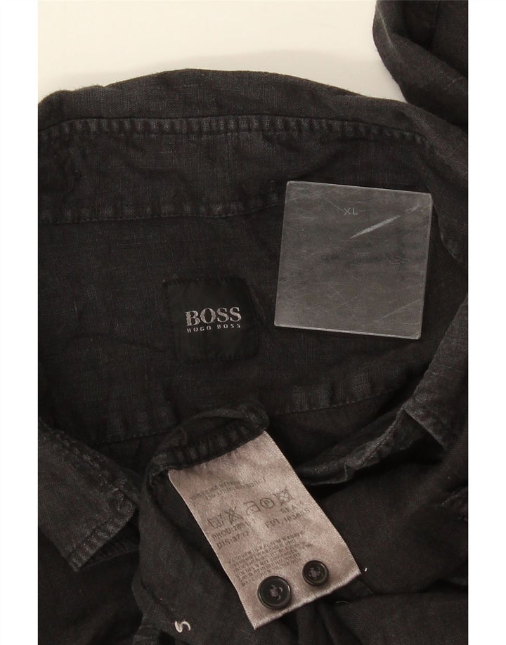 Hugo Boss Mens Short Sleeve Shirt XL Grey Linen