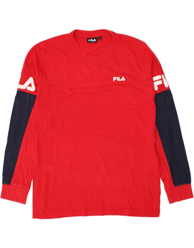 FILA Mens Top Long Sleeve Large Red Colourblock Cotton | Vintage Fila | Thrift | Second-Hand Fila | Used Clothing | Messina Hembry 