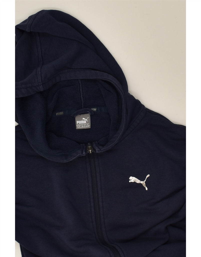 PUMA Boys Graphic Zip Hoodie Sweater 13-14 Years Navy Blue Cotton | Vintage Puma | Thrift | Second-Hand Puma | Used Clothing | Messina Hembry 