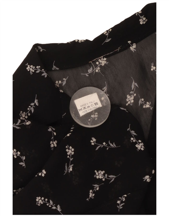 Vintage Womens See Through Shirt Blouse UK 12 Medium Black Floral