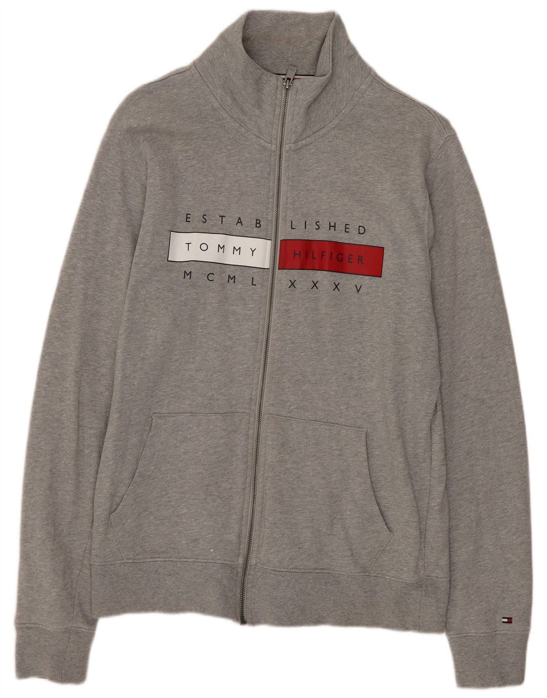 Tommy Hilfiger Mens Graphic Tracksuit Top Jacket Medium Grey Flecked Cotton