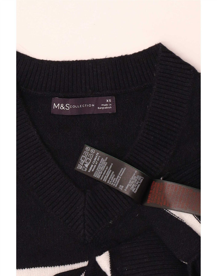 Marks & Spencer Mens V-Neck Jumper Sweater XS Navy Blue Striped Polyester