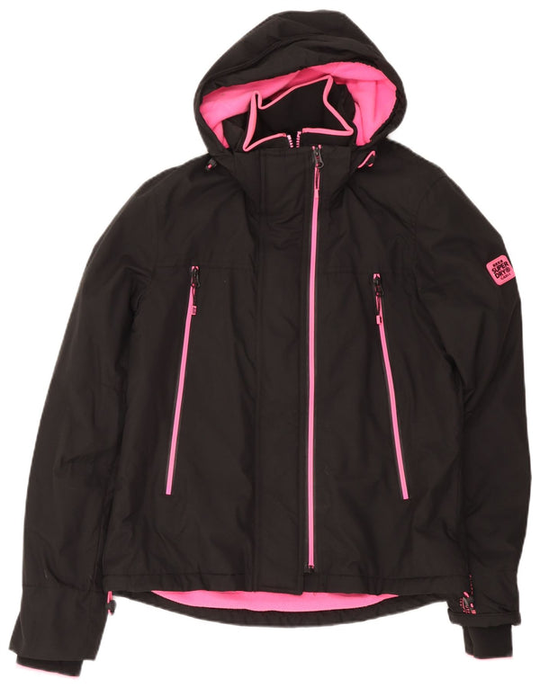 Superdry Womens Windcheater Hooded Windbreaker Jacket UK 14 Large Black