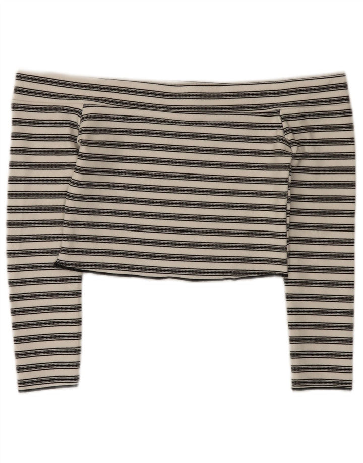 Zara Womens Crop Off Shoulder Top UK 12 Medium White Striped