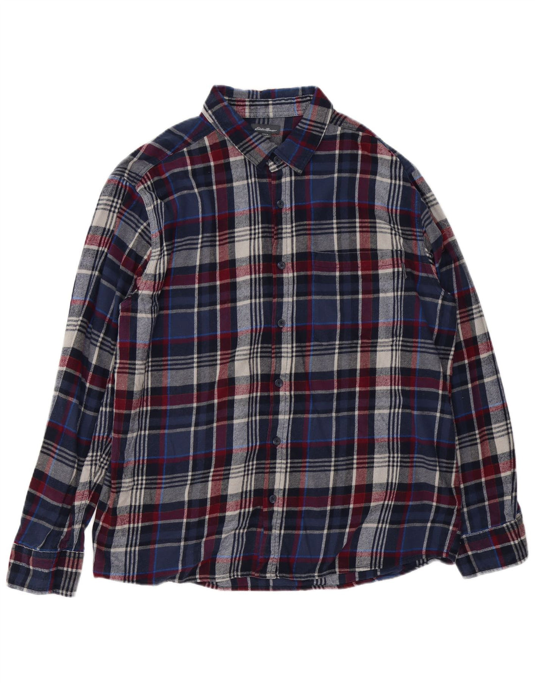 EDDIE BAUER Mens Flannel Shirt 2XL Navy Blue Check Cotton