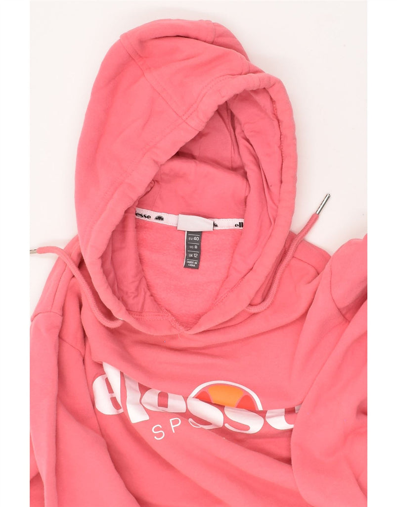 ELLESSE Womens Graphic Hoodie Jumper UK 12 Medium Pink Cotton | Vintage Ellesse | Thrift | Second-Hand Ellesse | Used Clothing | Messina Hembry 