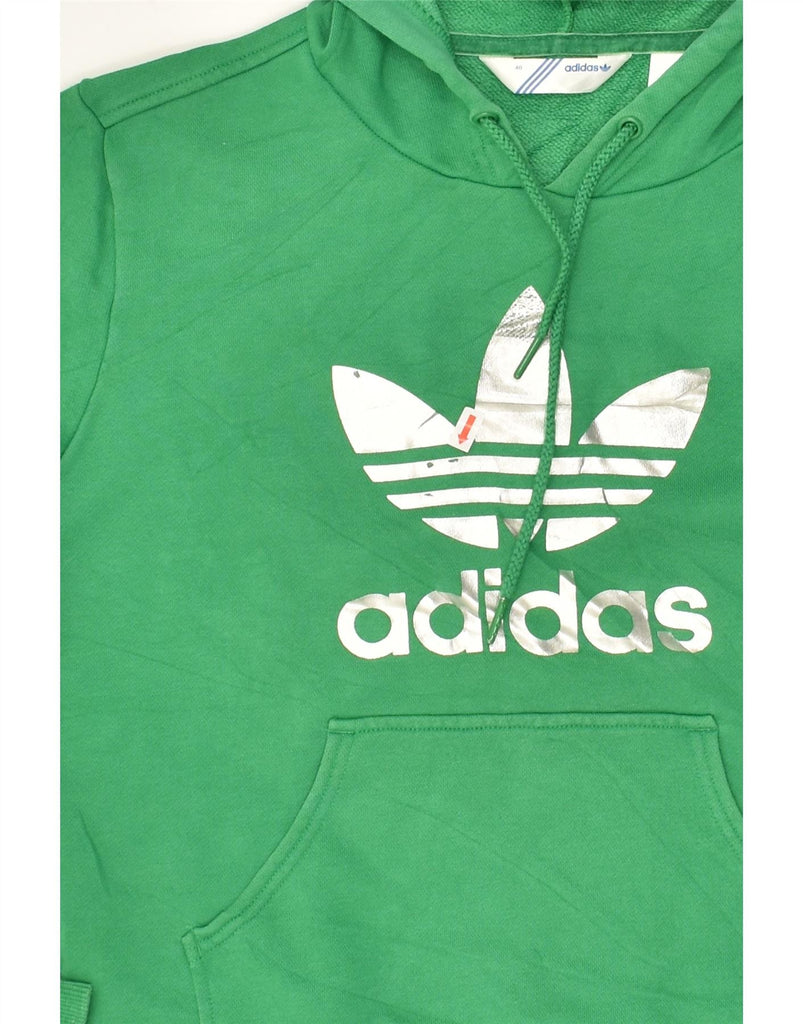 ADIDAS Womens Graphic Hoodie Jumper EU 40 Medium Green Cotton | Vintage Adidas | Thrift | Second-Hand Adidas | Used Clothing | Messina Hembry 