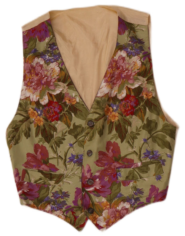 Vintage Mens Waistcoat XS Khaki Floral