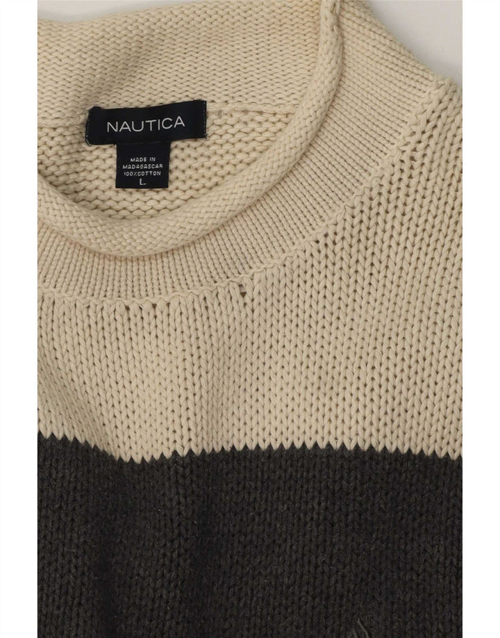 Nautica Mens Turtle Neck Jumper Sweater Large Grey Colourblock Cotton