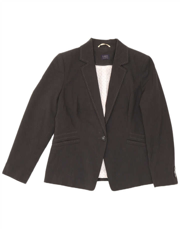 Marks & Spencer Womens 1 Button Blazer Jacket UK 16 Large Grey Polyester
