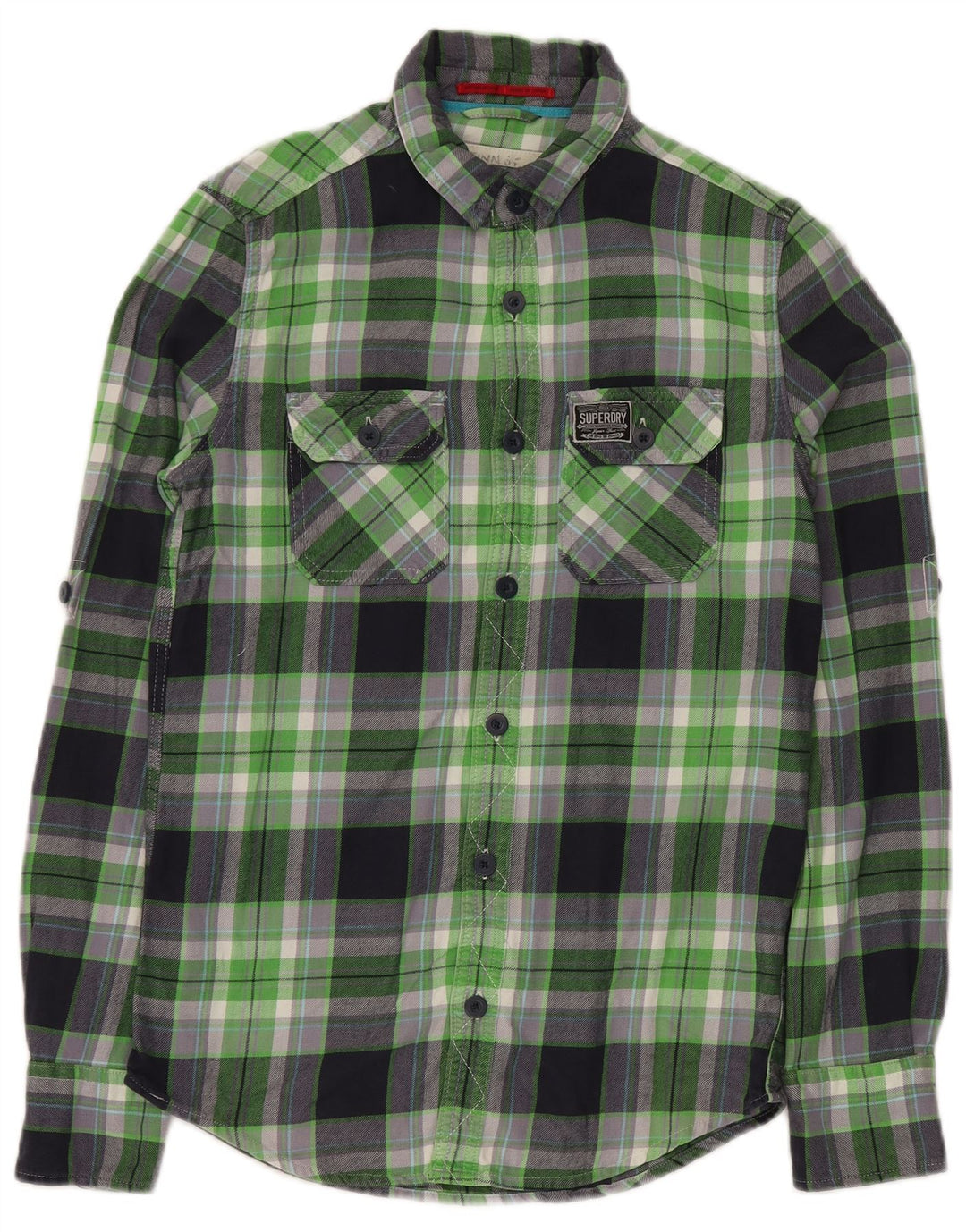 SUPERDRY Mens Flannel Shirt Small Green Check Cotton