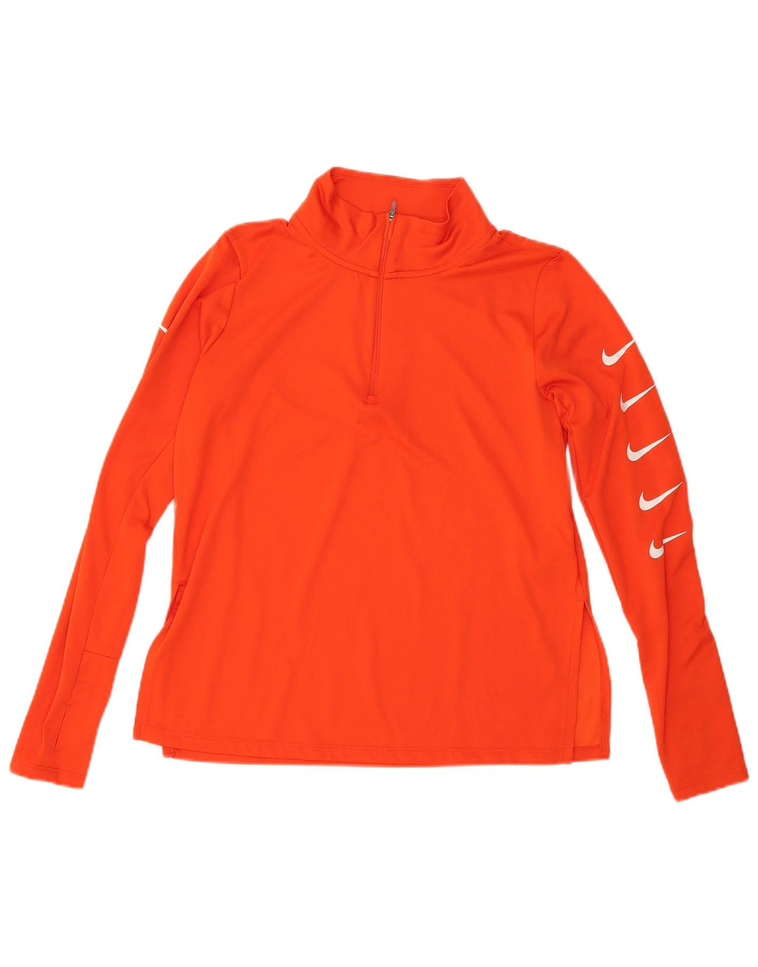 NIKE Womens Dri Fit Zip Neck Pullover Tracksuit Top UK 14 Medium Orange
