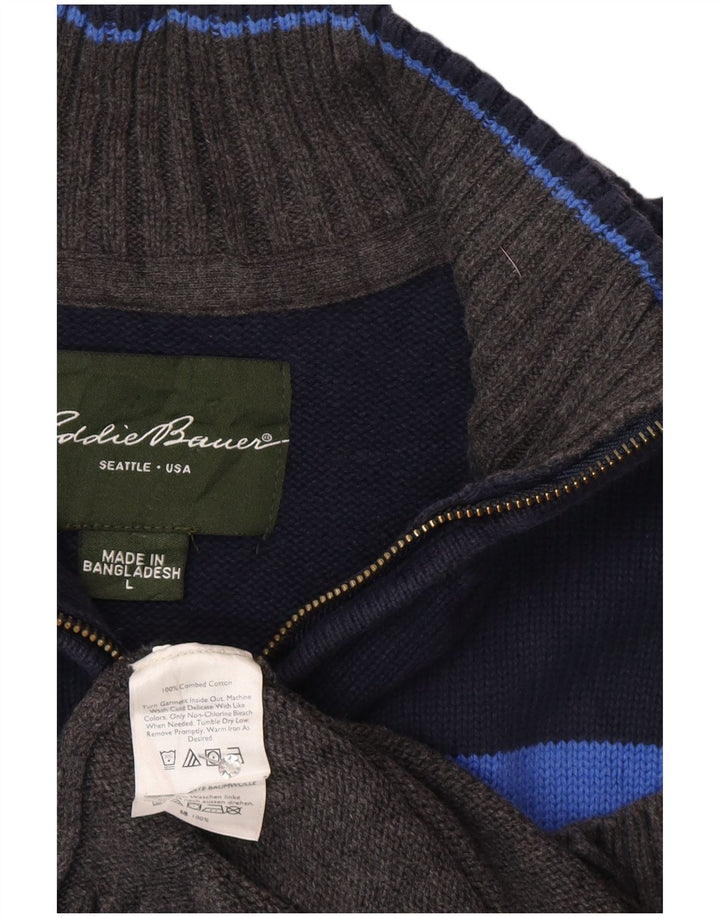 Eddie Bauer Mens Zip Neck Jumper Sweater Large Grey Colourblock Cotton