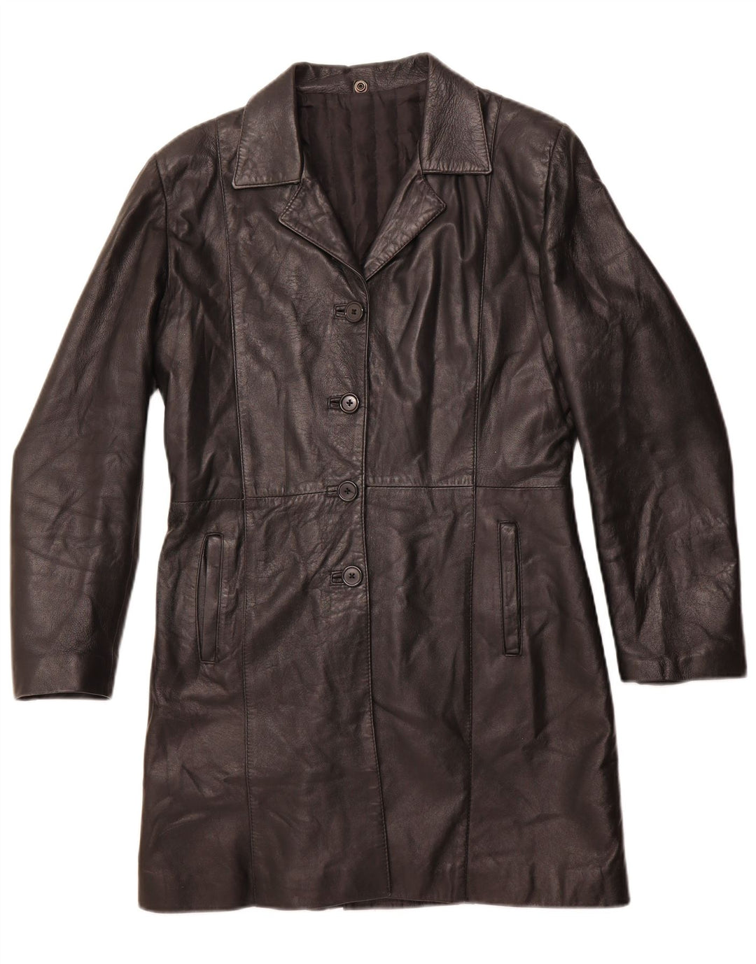 VINTAGE Womens Leather Coat IT 44 Medium Black