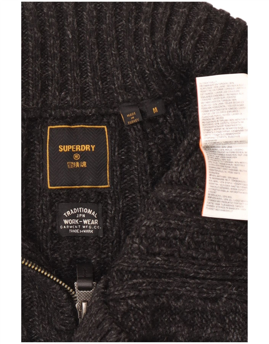 Superdry Mens Zip Neck Jumper Sweater Medium Grey Acrylic