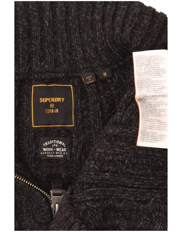 Superdry Mens Zip Neck Jumper Sweater Medium Grey Acrylic