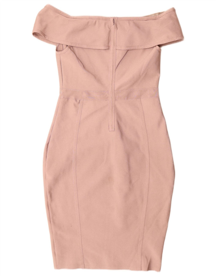Lipsy Womens Off Shoulder Bodycon Dress UK 10 Small Pink Polyester