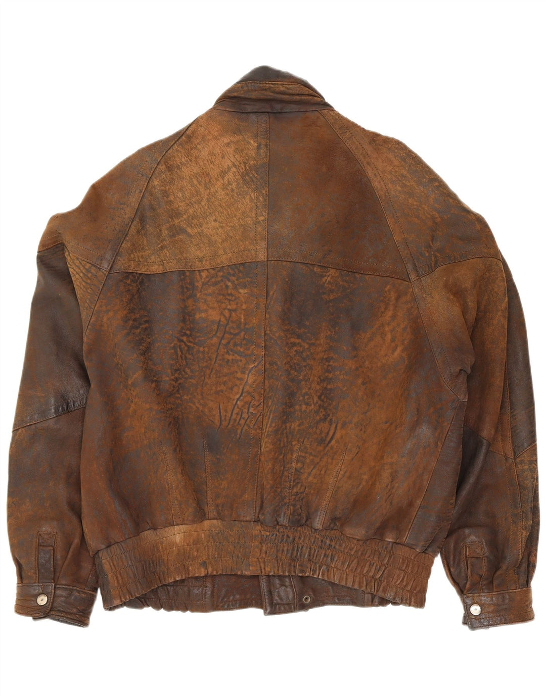 Gina Bacconi Mens Leather Bomber Jacket UK 36 Small Brown Patchwork Retro