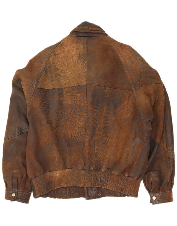 Gina Bacconi Mens Leather Bomber Jacket UK 36 Small Brown Patchwork Retro