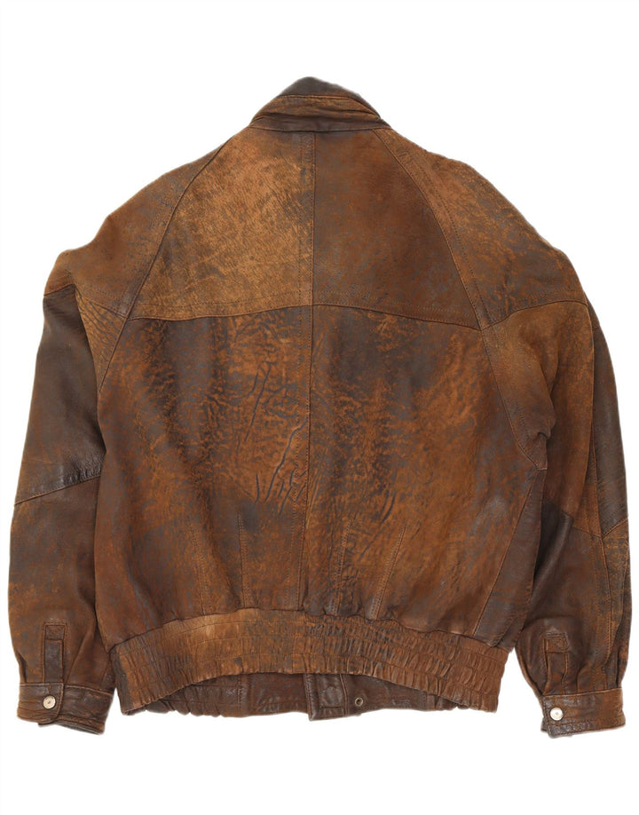 Gina Bacconi Mens Leather Bomber Jacket UK 36 Small Brown Patchwork Retro